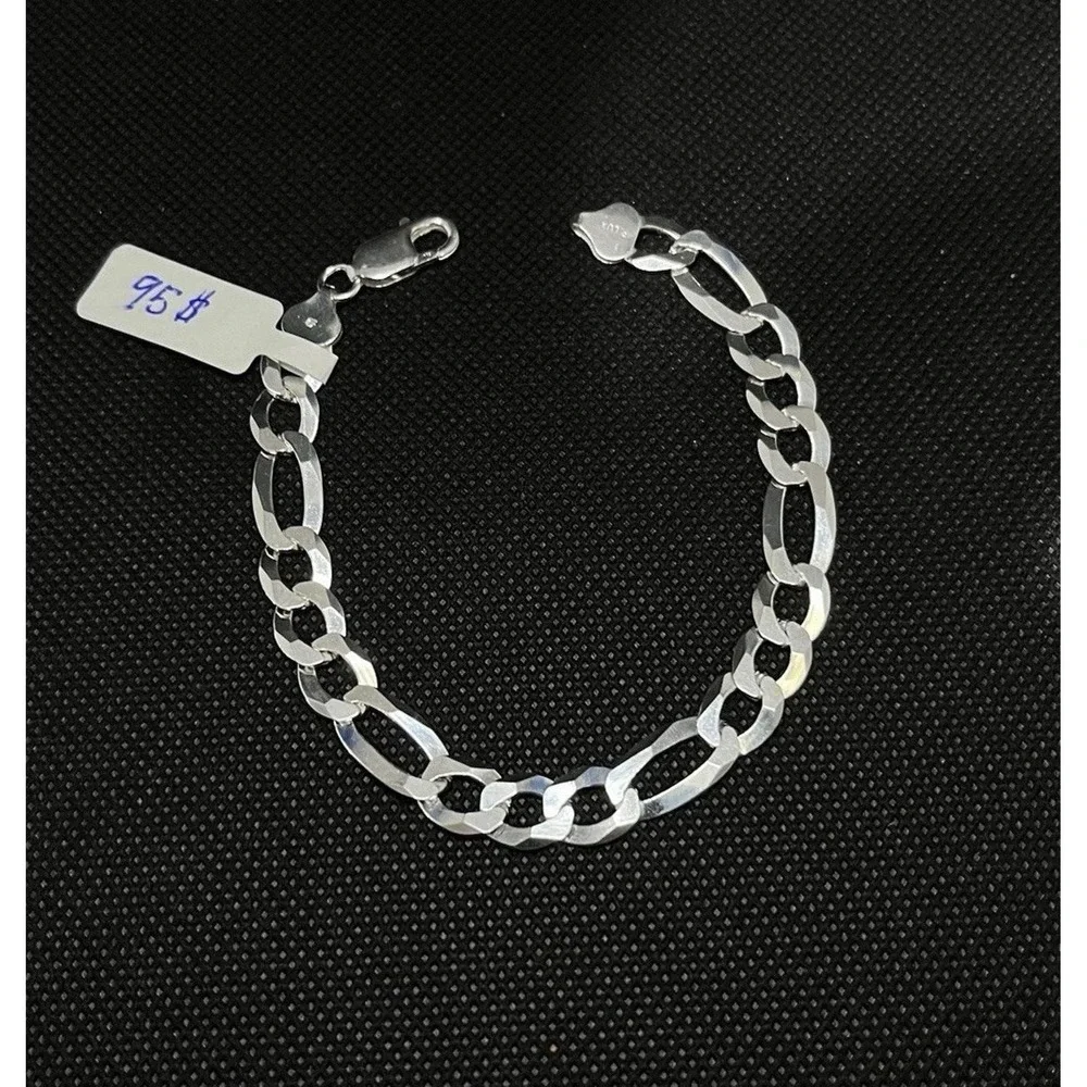 Esclava De Plata 925 Con Tejido Fígaro, 925 Sterling Silver Figaro Bracelet 8 In